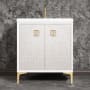 Linkasink Mother of Pearl 30" Single Free Standing Vanity Cabinet Only - Less Vanity Top White / Polished Brass with Eglomise Prism Glass