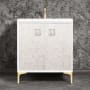 Linkasink Mother of Pearl 30" Single Free Standing Vanity Cabinet Only - Less Vanity Top White / Satin Brass with White Tiger Prism Glass