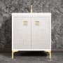 Linkasink Mother of Pearl 30" Single Free Standing Vanity Cabinet Only - Less Vanity Top White / Satin Brass with Eglomise Prism Glass