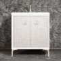 Linkasink Mother of Pearl 30" Single Free Standing Vanity Cabinet Only - Less Vanity Top White / Satin Nickel with White Prism Glass