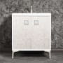 Linkasink Mother of Pearl 30" Single Free Standing Vanity Cabinet Only - Less Vanity Top White / Satin Nickel with White Tiger Prism Glass