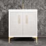 Linkasink Mother of Pearl 30" Single Free Standing Vanity Cabinet Only - Less Vanity Top White / Polished Brass with Eglomise Prism Glass