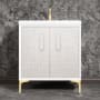 Linkasink Mother of Pearl 30" Single Free Standing Vanity Cabinet Only - Less Vanity Top White / Satin Brass with White Prism Glass