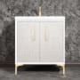 Linkasink Mother of Pearl 30" Single Free Standing Vanity Cabinet Only - Less Vanity Top White / Satin Brass with White Tiger Prism Glass