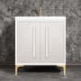 Linkasink Mother of Pearl 30" Single Free Standing Vanity Cabinet Only - Less Vanity Top White / Polished Brass with White Prism Glass