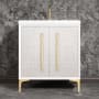 Linkasink Mother of Pearl 30" Single Free Standing Vanity Cabinet Only - Less Vanity Top White / Polished Brass with Eglomise Prism Glass