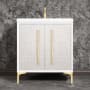 Linkasink Mother of Pearl 30" Single Free Standing Vanity Cabinet Only - Less Vanity Top White / Satin Brass with Eglomise Prism Glass