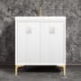 Linkasink Tuxedo 30" Single Free Standing Vanity Cabinet Only - Less Vanity Top White / Polished Brass with White Prism Glass