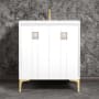Linkasink Tuxedo 30" Single Free Standing Vanity Cabinet Only - Less Vanity Top White / Polished Brass with White Tiger Prism Glass