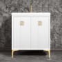 Linkasink Tuxedo 30" Single Free Standing Vanity Cabinet Only - Less Vanity Top White / Polished Brass with Eglomise Prism Glass