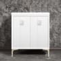 Linkasink Tuxedo 30" Single Free Standing Vanity Cabinet Only - Less Vanity Top White / Polished Nickel with White Prism Glass