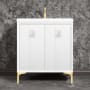 Linkasink Tuxedo 30" Single Free Standing Vanity Cabinet Only - Less Vanity Top White / Satin Brass with White Prism Glass