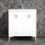 Linkasink Tuxedo 30" Single Free Standing Vanity Cabinet Only - Less Vanity Top White / Satin Brass with White Tiger Prism Glass