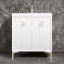 Linkasink Tuxedo 30" Single Free Standing Vanity Cabinet Only - Less Vanity Top White / Satin Nickel with White Prism Glass