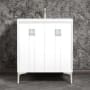 Linkasink Tuxedo 30" Single Free Standing Vanity Cabinet Only - Less Vanity Top White / Satin Nickel with White Tiger Prism Glass