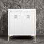 Linkasink Tuxedo 30" Single Free Standing Vanity Cabinet Only - Less Vanity Top White / Satin Nickel with Eglomise Prism Glass