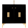 Linkasink Frame 36" Free Standing Plywood Vanity Cabinet Only with Louver Grate - Less Vanity Top Black / Polished Brass