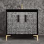 Linkasink Mother of Pearl 36" Single Free Standing Vanity Cabinet Only - Less Vanity Top Black / Polished Brass with Black Prism Glass