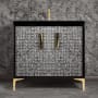 Linkasink Mother of Pearl 36" Single Free Standing Vanity Cabinet Only - Less Vanity Top Black / Polished Brass with Black Tiger Prism Glass