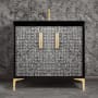 Linkasink Mother of Pearl 36" Single Free Standing Vanity Cabinet Only - Less Vanity Top Black / Polished Brass with Eglomise Prism Glass