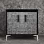 Linkasink Mother of Pearl 36" Single Free Standing Vanity Cabinet Only - Less Vanity Top Black / Polished Nickel with Black Prism Glass