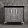 Linkasink Mother of Pearl 36" Single Free Standing Vanity Cabinet Only - Less Vanity Top Black / Polished Nickel with Eglomise Prism Glass