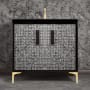 Linkasink Mother of Pearl 36" Single Free Standing Vanity Cabinet Only - Less Vanity Top Black / Satin Brass with Black Prism Glass