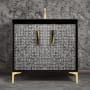 Linkasink Mother of Pearl 36" Single Free Standing Vanity Cabinet Only - Less Vanity Top Black / Satin Brass with Black Tiger Prism Glass