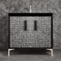 Linkasink Mother of Pearl 36" Single Free Standing Vanity Cabinet Only - Less Vanity Top Black / Satin Nickel with Black Prism Glass