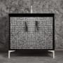 Linkasink Mother of Pearl 36" Single Free Standing Vanity Cabinet Only - Less Vanity Top Black / Satin Nickel with Black Tiger Prism Glass