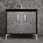 Linkasink Mother of Pearl 36" Single Free Standing Vanity Cabinet Only - Less Vanity Top Black / Satin Nickel with Eglomise Prism Glass