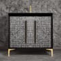 Linkasink Mother of Pearl 36" Single Free Standing Vanity Cabinet Only - Less Vanity Top Black / Polished Brass with Black Prism Glass