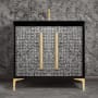 Linkasink Mother of Pearl 36" Single Free Standing Vanity Cabinet Only - Less Vanity Top Black / Polished Brass with Eglomise Prism Glass