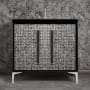 Linkasink Mother of Pearl 36" Single Free Standing Vanity Cabinet Only - Less Vanity Top Black / Polished Nickel with Black Prism Glass
