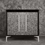 Linkasink Mother of Pearl 36" Single Free Standing Vanity Cabinet Only - Less Vanity Top Black / Polished Nickel with Eglomise Prism Glass