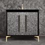 Linkasink Mother of Pearl 36" Single Free Standing Vanity Cabinet Only - Less Vanity Top Black / Satin Brass with Black Prism Glass