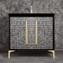 Linkasink Mother of Pearl 36" Single Free Standing Vanity Cabinet Only - Less Vanity Top Black / Satin Brass with Eglomise Prism Glass