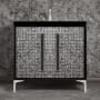 Linkasink Mother of Pearl 36" Single Free Standing Vanity Cabinet Only - Less Vanity Top Black / Satin Nickel with Black Prism Glass