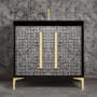 Linkasink Mother of Pearl 36" Single Free Standing Vanity Cabinet Only - Less Vanity Top Black / Polished Brass with Eglomise Pyramid Glass