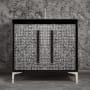 Linkasink Mother of Pearl 36" Single Free Standing Vanity Cabinet Only - Less Vanity Top Black / Polished Nickel with Black Pyramid Glass