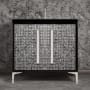 Linkasink Mother of Pearl 36" Single Free Standing Vanity Cabinet Only - Less Vanity Top Black / Polished Nickel with Eglomise Pyramid Glass