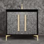 Linkasink Mother of Pearl 36" Single Free Standing Vanity Cabinet Only - Less Vanity Top Black / Satin Brass with Eglomise Pyramid Glass