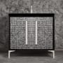 Linkasink Mother of Pearl 36" Single Free Standing Vanity Cabinet Only - Less Vanity Top Black / Satin Nickel with Eglomise Pyramid Glass