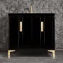 Linkasink Tuxedo 36" Single Free Standing Vanity Cabinet Only - Less Vanity Top Black / Polished Brass with Eglomise Prism Glass