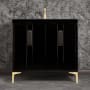 Linkasink Tuxedo 36" Single Free Standing Vanity Cabinet Only - Less Vanity Top Black / Satin Brass with Black Prism Glass
