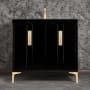 Linkasink Tuxedo 36" Single Free Standing Vanity Cabinet Only - Less Vanity Top Black / Satin Brass with Eglomise Prism Glass
