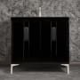 Linkasink Tuxedo 36" Single Free Standing Vanity Cabinet Only - Less Vanity Top Black / Satin Nickel with Black Prism Glass