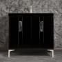 Linkasink Tuxedo 36" Single Free Standing Vanity Cabinet Only - Less Vanity Top Black / Satin Nickel with Black Tiger Prism Glass