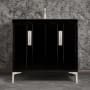 Linkasink Tuxedo 36" Single Free Standing Vanity Cabinet Only - Less Vanity Top Black / Satin Nickel with Eglomise Prism Glass