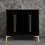 Linkasink Tuxedo 36" Single Free Standing Vanity Cabinet Only - Less Vanity Top Black / Polished Brass with Black Prism Glass